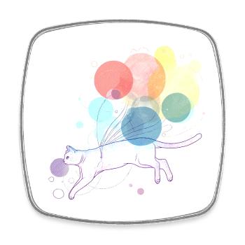 Colorful Cat with Floating Balloons Illustration - Square fridge magnet - white - Front
