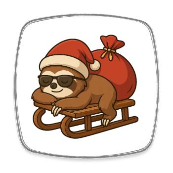Cooles Weihnachtsfaultier auf Schlitten - Viereckiger Kühlschrankmagnet - Weiß - Vorne