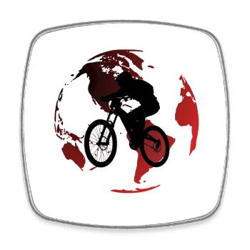 VTT sur Globe Rouge - Magnet carré - blanc - Devant