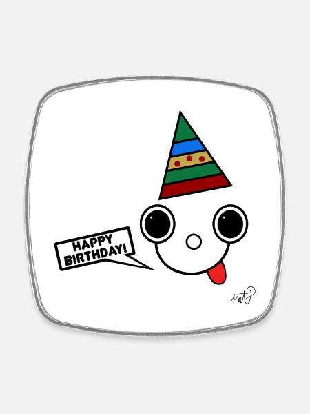 Koppie with party hat - Square fridge magnet - white