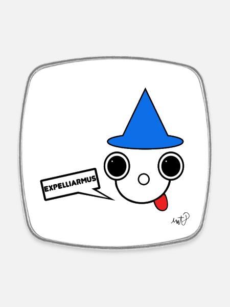 Little Magician Koppie with Blue Hat - Square fridge magnet - white