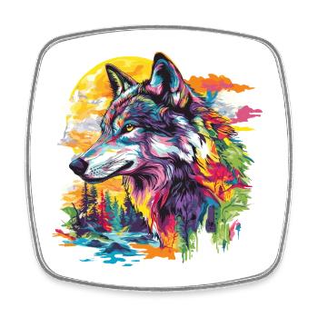 Loup Tête de loup Prédateur Forêt Nature sauvage Coloré - Magnet carré - blanc - Devant