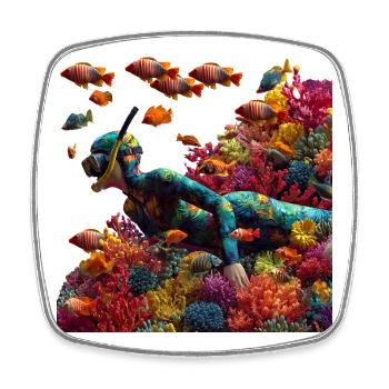 Coral reef diver with colorful fish - Square fridge magnet - white - Front