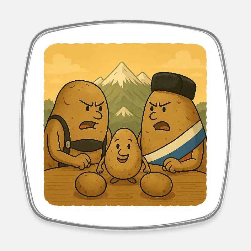 Potato Family Conflict - Square fridge magnet - white