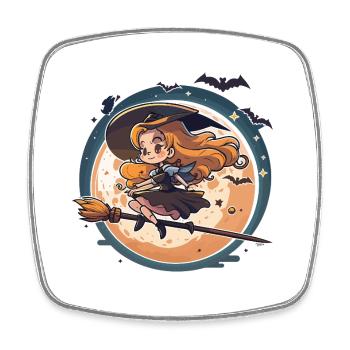 Moonlight Witch on Broom - Square fridge magnet - white - Front