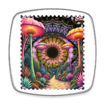 Psychedelischer Pilzpfad Mandala - Viereckiger Kühlschrankmagnet - Weiß - Vorne
