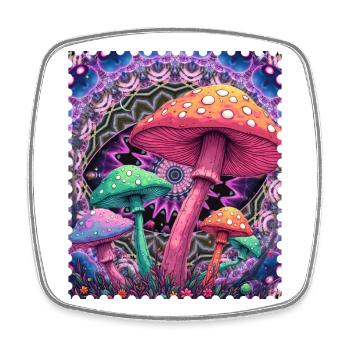 Psychedelische Pilz-Formen Neon - Viereckiger Kühlschrankmagnet - Weiß - Vorne