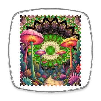 Psychedelische Pilzlandschaft Mandala - Viereckiger Kühlschrankmagnet - Weiß - Vorne