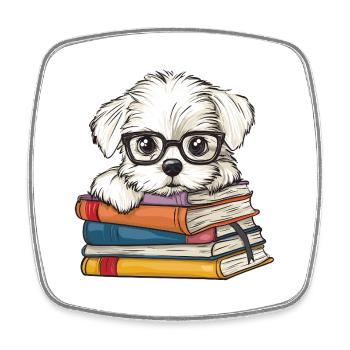 Süßes Malteserhund-Lesebuch mit Brille - Viereckiger Kühlschrankmagnet - Weiß - Vorne