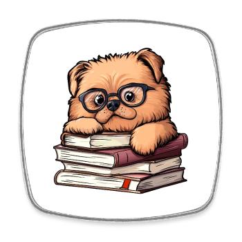 Mignon livre de lecture Chow Chow Dog avec des lunettes - Magnet carré - blanc - Devant