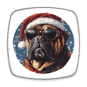 Santas Dogge mit Sonnenbrille - Viereckiger Kühlschrankmagnet - Weiß - Vorne