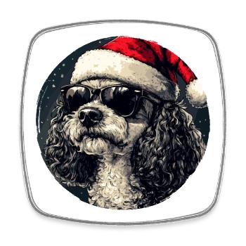 Weihnachts-Pudel mit Sonnenbrille - Viereckiger Kühlschrankmagnet - Weiß - Vorne