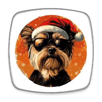 Santa Hund mit Sonnenbrille - Viereckiger Kühlschrankmagnet - Weiß - Vorne