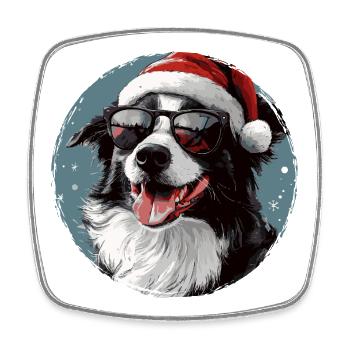 Dog Christmas with sunglasses - Square fridge magnet - white - Front