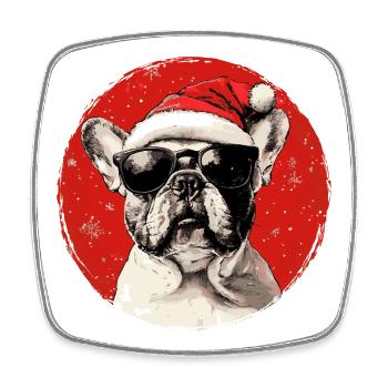 Père Noël bouledogue avec des lunettes de soleil - Magnet carré - blanc - Devant