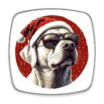 Chien de Noël avec des lunettes de soleil - Magnet carré - blanc - Devant