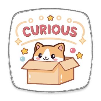 Curious Cat in Cute Cardboard Box - Square fridge magnet - white - Front