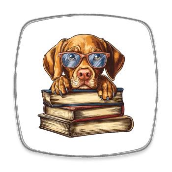 Niedliches Vizsla-Hundelesebuch mit Brille - Viereckiger Kühlschrankmagnet - Weiß - Vorne