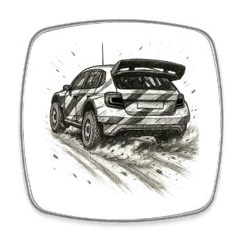Rally Car Sketch auf Schotterpiste - Viereckiger Kühlschrankmagnet - Weiß - Vorne