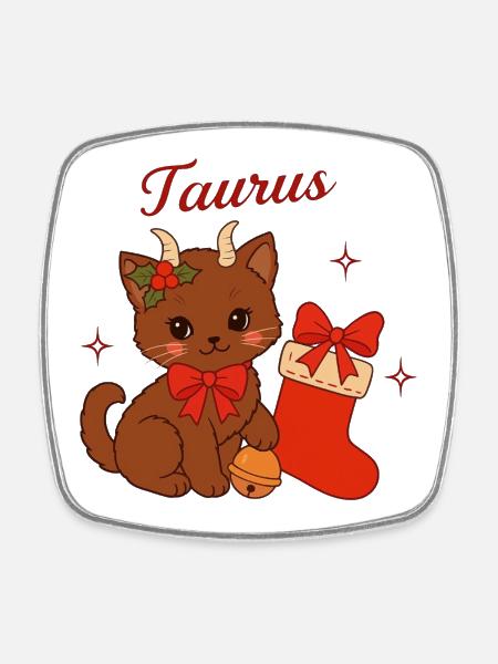 Taurus Cat Christmas: Cute Bull Cat - Square fridge magnet - white