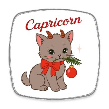 Capricorn Cat Magic Festive Day - Square fridge magnet - white - Front