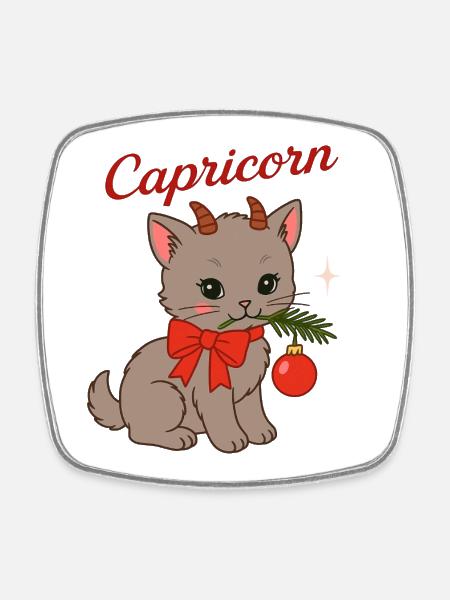 Capricorn Cat Magic Festive Day - Square fridge magnet - white