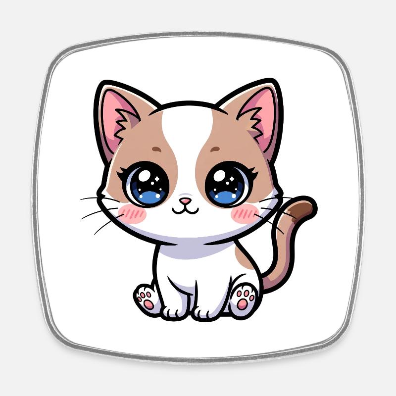 Calico Kawaii Kitten Charm - Square fridge magnet - white