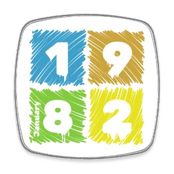 44. Geburtstag Farbige Patches since 01/1982 - Viereckiger Kühlschrankmagnet - Weiß - Vorne