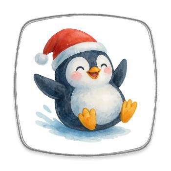Christmas Penguin in Watercolor Style - Square fridge magnet - white - Front