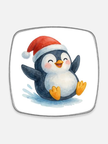 Christmas Penguin in Watercolor Style - Square fridge magnet - white