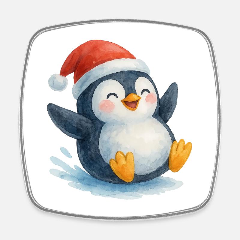 Le Pingouin de Noël dans le style aquarelle - Magnet carré - blanc