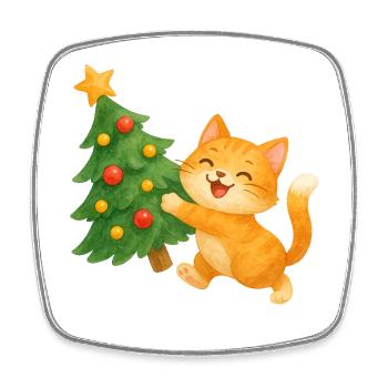 Katzenglück am Weihnachtsbaum - Viereckiger Kühlschrankmagnet - Weiß - Vorne