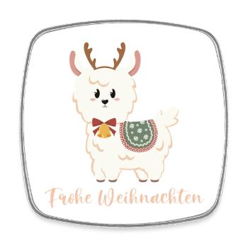 Alpaca in reindeer costume wishes Merry Christmas - Square fridge magnet - white - Front