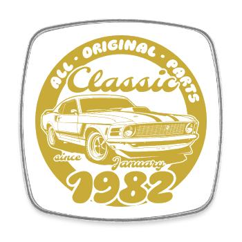 44e anniversaire - Muscle Car Classique 01/1982 - Magnet carré - blanc - Devant