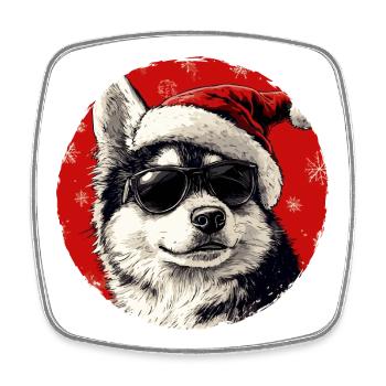 Husky Santa with sunglasses - Square fridge magnet - white - Front