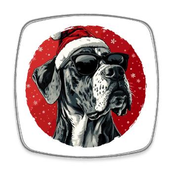 Festliche Dogge mit Sonnenbrille - Viereckiger Kühlschrankmagnet - Weiß - Vorne