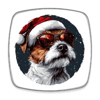 Weihnachtsdogge mit Sonnenbrille - Viereckiger Kühlschrankmagnet - Weiß - Vorne