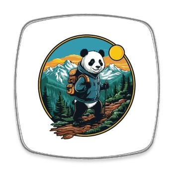 Cute Panda Hiking Camping Mountain Adventure - Square fridge magnet - white - Front
