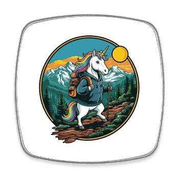 Niedliches Einhorn-Wandern Camping Bergabenteuer - Viereckiger Kühlschrankmagnet - Weiß - Vorne