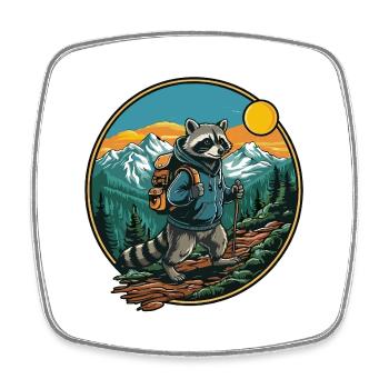 Cute Raccoon Hiking Camping Mountain Adventure - Square fridge magnet - white - Front