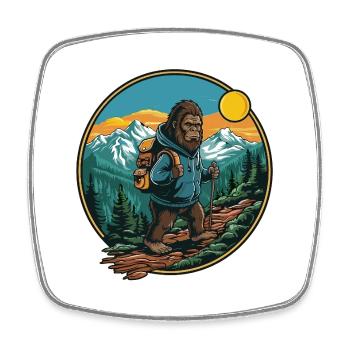 Cute Bigfoot Hiking Camping Mountain Adventure - Square fridge magnet - white - Front