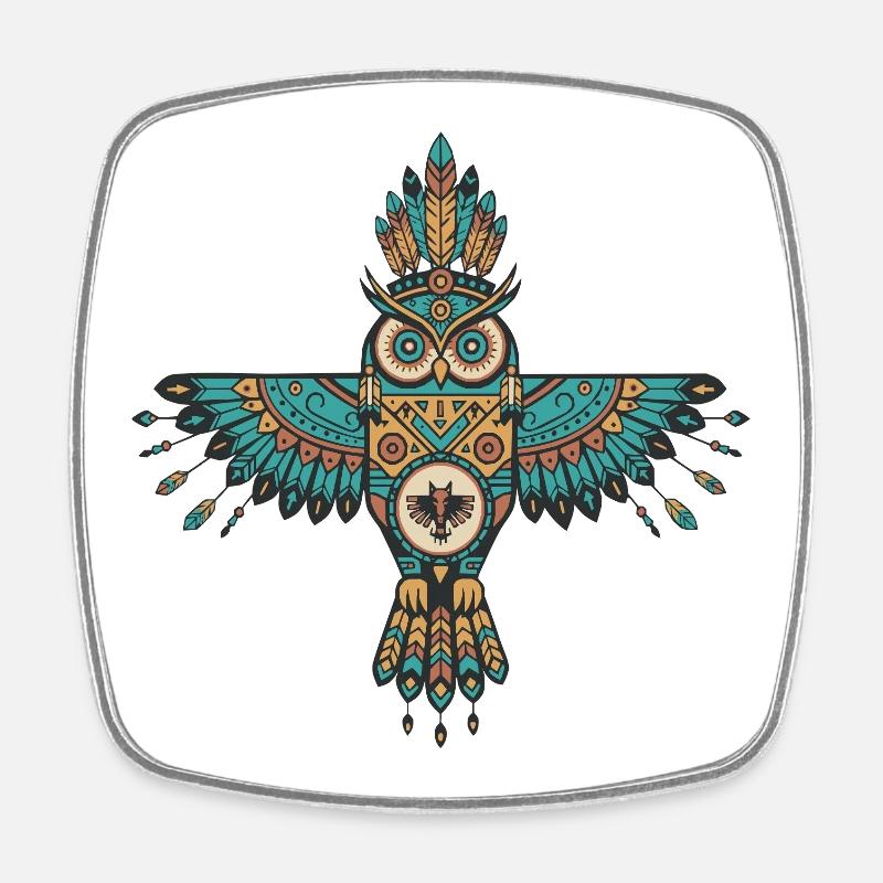 Tribal Eule – Spiritueller Wächter - Viereckiger Kühlschrankmagnet - Weiß