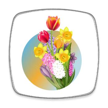 Spring bouquet with tulips, daffodils & hyacinths - Square fridge magnet - white - Front