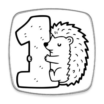 Cute hedgehog with number 1 cartoon illustration - Square fridge magnet - white - Front