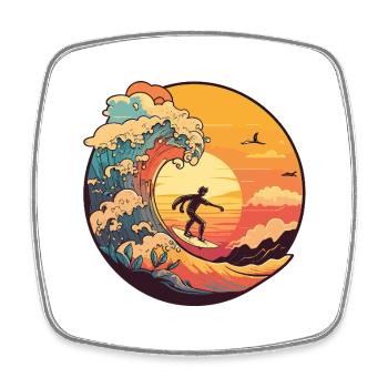 Sunset wave surfer in the light - Square fridge magnet - white - Front
