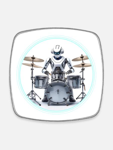 Drum Machine Robot - Square fridge magnet - white