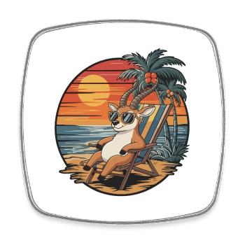 Funny Antelope on Beach Summer Vacation Sunset - Square fridge magnet - white - Front