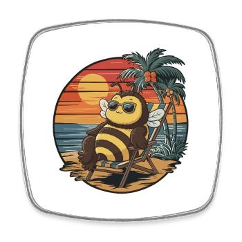 Funny Bee on Beach Summer Vacation Sunset - Square fridge magnet - white - Front