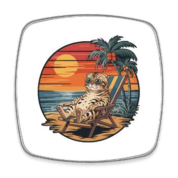 Lustige Bengal-Katze am Strand, Sommerurlaub Sonnenuntergang - Viereckiger Kühlschrankmagnet - Weiß - Vorne