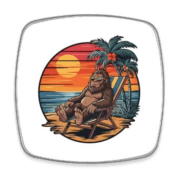 Lustiger Bigfoot am Strand Sommerurlaub Sonnenuntergang - Viereckiger Kühlschrankmagnet - Weiß - Vorne